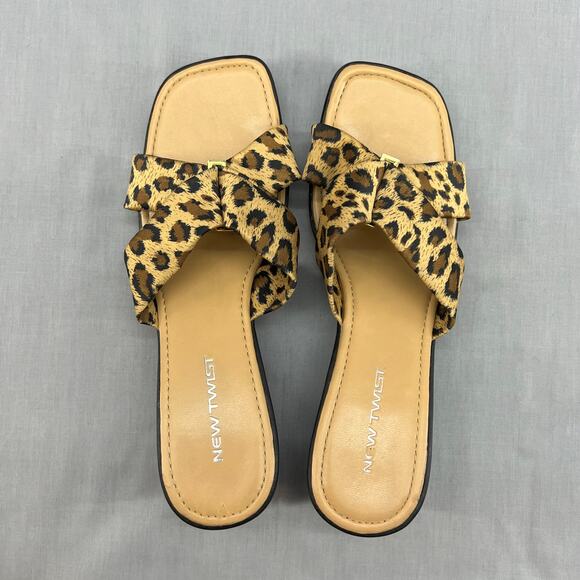 New Twist Slip On Strap Wedge Heel Sandal- Leopard -Tan-Black-Women Size 8 - Picture 4 of 11